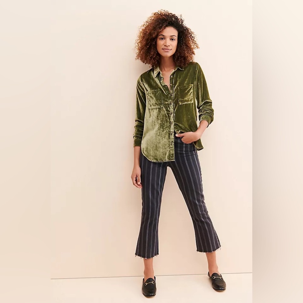 COPY - Anthropologie Karina Green Velvet Button Down